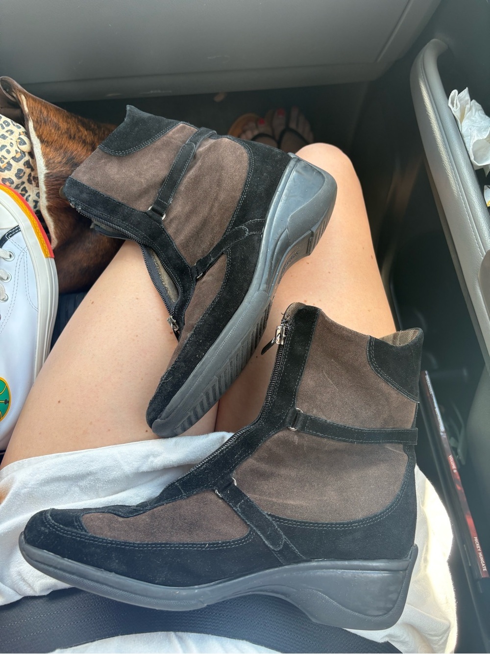 Vintage Two-Tone Brown and Black Suede Zip Ankle Boots